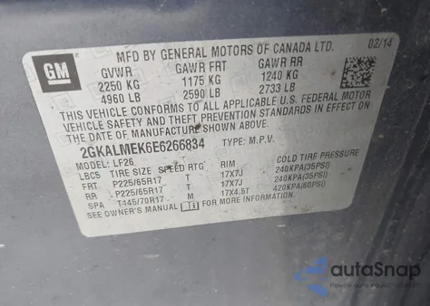 2014 GMC Terrain Sle-1 from USA, damaged, VIN 2GKALMEK6E6266834